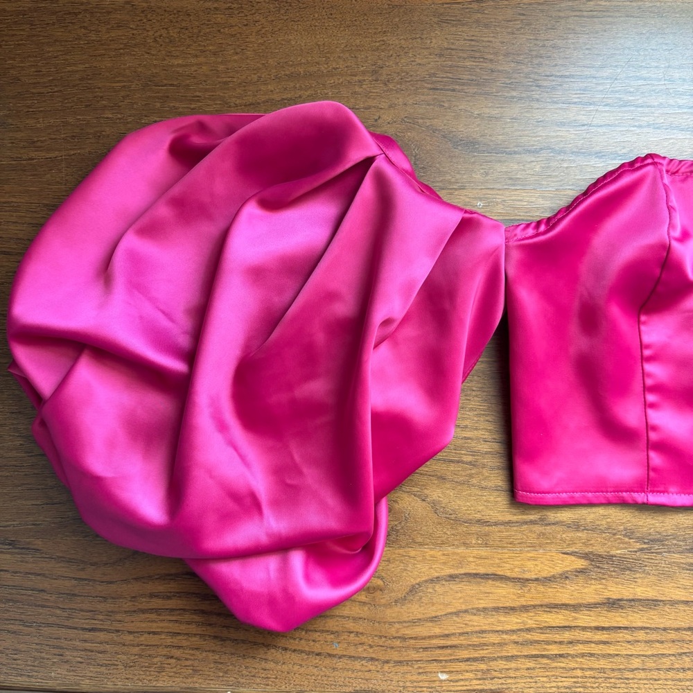 Satin Pink Off-shoulder Crop Top